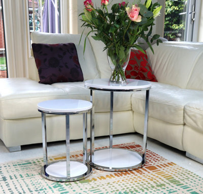 Aspect Furniture Terni Set Of 2 Tables, Glossy White Wooden Tops And Base - image 1