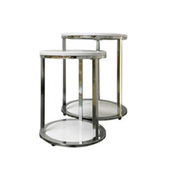 Aspect Furniture Terni Set Of 2 Tables, Glossy White Wooden Tops And Base - thumbnail 2