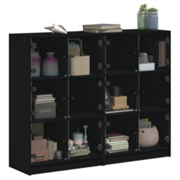Berkfield Bookcase With Doors Black 136X37X109 Cm Engineered Wood - thumbnail 5