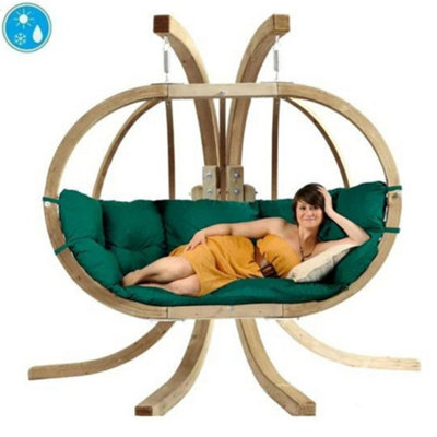 Amazonas Globo Royal Wooden Double Hanging Egg Chair Set Verde - image 1