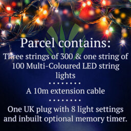 Best Artificial 1000 Multi-Coloured Led's Black Cable Connectable Outdoor Garden Party Waterproof String Lights (100M) Low Voltage Plug - thumbnail 3