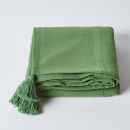Homescapes Cotton Rajput Ribbed Dark Olive Throw, 150 X 200Cm - thumbnail 2