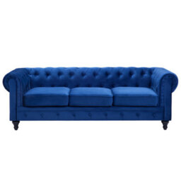 Beliani Sofa 3 Seater Chesterfield Velvet Navy Blue