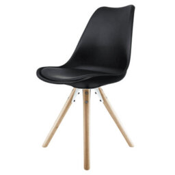 Fusion Living Soho Black Plastic Dining Chair With Pyramid Light Wood Legs - thumbnail 1