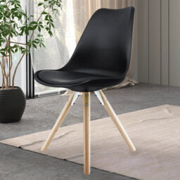Fusion Living Soho Black Plastic Dining Chair With Pyramid Light Wood Legs - thumbnail 2