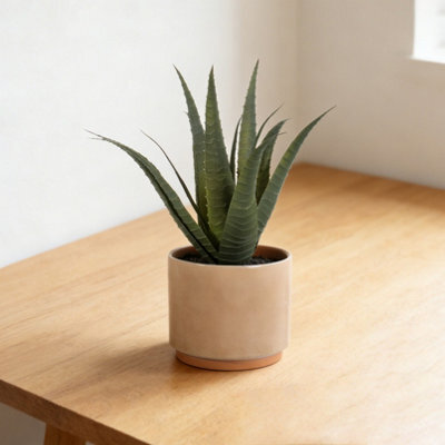 Terracotta 31Cm Aloe Plant Pot With Artificial Plant In Orange Ceramic Pot - image 1