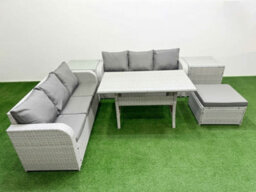 Fimous Outdoor Garden Furniture Sets 7 Seater Wicker Rattan Furniture Sofa Sets High Back Lounge Sofa Big Footstool 2 Side Table - thumbnail 1