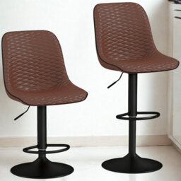 FURNOLD Set Of 2 Faux Leather Bar Stools With Footrest - thumbnail 4