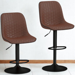 FURNOLD Set Of 2 Faux Leather Bar Stools With Footrest - thumbnail 1