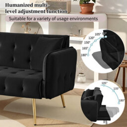 Matteo 2-Seater Velvet Sofa Bed - Multifunctional With Adjustable Backrest And Armrests - Black - thumbnail 6