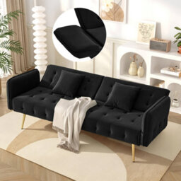 Matteo 2-Seater Velvet Sofa Bed - Multifunctional With Adjustable Backrest And Armrests - Black - thumbnail 8