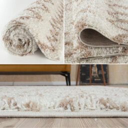 The Rugs Moroccan Shaggy Rugs And Runners Soft Fluffy Tribal Design High Pile Ivory And Beigeliving Room Kitchen Hallway 930 - thumbnail 4