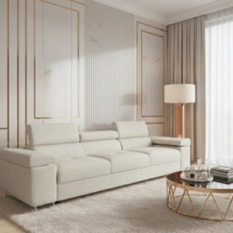 Torezio 3 Seater Sofa Bed With Adjustable Headrests And Dolphin Pull Out Mechanism Cream