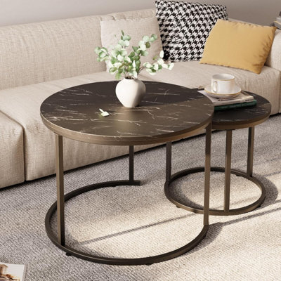 Huhote Sleek Nesting Tables Coffee Tables 2 Set With Black Metal Frame 23.6/15.7 Inch Side Table End Table For Home Office - image 1