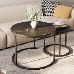Huhote Sleek Nesting Tables Coffee Tables 2 Set With Black Metal Frame 23.6/15.7 Inch Side Table End Table For Home Office - thumbnail 1