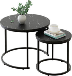 Huhote Sleek Nesting Tables Coffee Tables 2 Set With Black Metal Frame 23.6/15.7 Inch Side Table End Table For Home Office - thumbnail 2