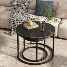 Huhote Sleek Nesting Tables Coffee Tables 2 Set With Black Metal Frame 23.6/15.7 Inch Side Table End Table For Home Office - thumbnail 3
