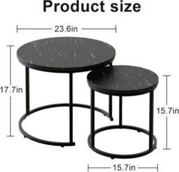 Huhote Sleek Nesting Tables Coffee Tables 2 Set With Black Metal Frame 23.6/15.7 Inch Side Table End Table For Home Office - thumbnail 9