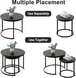 Huhote Sleek Nesting Tables Coffee Tables 2 Set With Black Metal Frame 23.6/15.7 Inch Side Table End Table For Home Office - thumbnail 6
