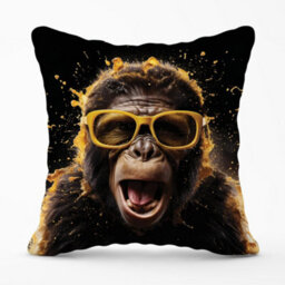 Warren Reed Designer Splashart Monkey Face With Yellow Glasses Cushions 60Cm X 60Cm - thumbnail 1
