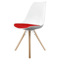 Fusion Living Soho White & Red Plastic Dining Chair With Pyramid Light Wood Legs - thumbnail 1