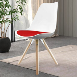 Fusion Living Soho White & Red Plastic Dining Chair With Pyramid Light Wood Legs - thumbnail 2