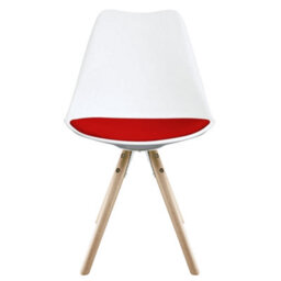 Fusion Living Soho White & Red Plastic Dining Chair With Pyramid Light Wood Legs - thumbnail 7