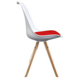 Fusion Living Soho White & Red Plastic Dining Chair With Pyramid Light Wood Legs - thumbnail 6