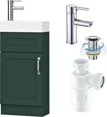 Belofay 400mm Bathroom Vanity Unit With Basin, White Ceramic Bathroom Sink With Trap And Waste, No Tap Included(Crawley Green) - image 1