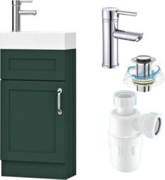 Belofay 400mm Bathroom Vanity Unit With Basin, White Ceramic Bathroom Sink With Trap And Waste, No Tap Included(Crawley Green)