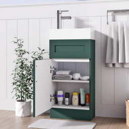 Belofay 400mm Bathroom Vanity Unit With Basin, White Ceramic Bathroom Sink With Trap And Waste, No Tap Included(Crawley Green) - thumbnail 5