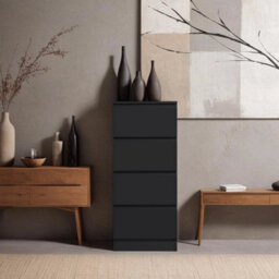 4 Drawer Chest Of Drawers Black Matt Bedside Bedroom Storage Furniture - thumbnail 4