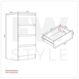 4 Drawer Chest Of Drawers Black Matt Bedside Bedroom Storage Furniture - thumbnail 3
