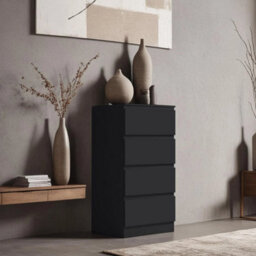 4 Drawer Chest Of Drawers Black Matt Bedside Bedroom Storage Furniture - thumbnail 2