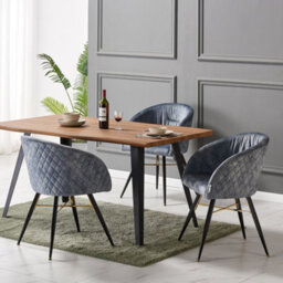 Life Interiors Set Of 2 Grey Vittorio Velvet Dining Chairs With Black Metal Legs, Quilted Design Modern Accent Chair - thumbnail 8