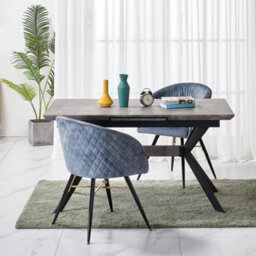 Life Interiors Set Of 2 Grey Vittorio Velvet Dining Chairs With Black Metal Legs, Quilted Design Modern Accent Chair - thumbnail 7