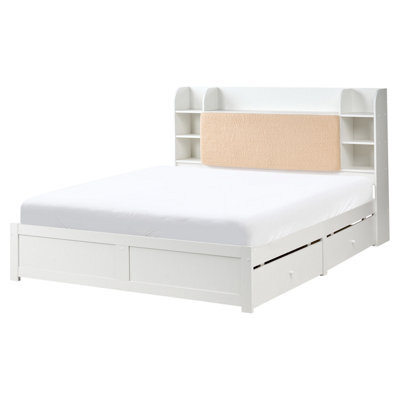 Beliani Bed With Storage Drawers Bizou 160 X 200 Cm (Eu King Size) White