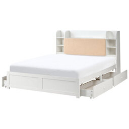 Beliani Bed With Storage Drawers Bizou 160 X 200 Cm (Eu King Size) White - thumbnail 4