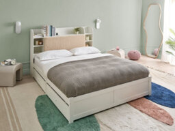 Beliani Bed With Storage Drawers Bizou 160 X 200 Cm (Eu King Size) White - thumbnail 2