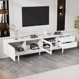 Merax Tv Unit Tv Cabinet 200X40X50.5 Cm, Tv Stand For Up To 80 Inch Tvs, 2 Doors, 2 Drawers & Open Shelf, White - thumbnail 4