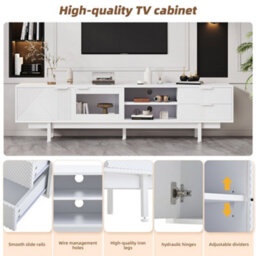 Merax Tv Unit Tv Cabinet 200X40X50.5 Cm, Tv Stand For Up To 80 Inch Tvs, 2 Doors, 2 Drawers & Open Shelf, White - thumbnail 6