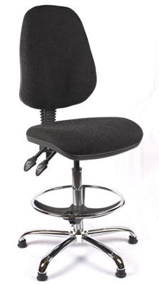 Chrome High Back Draughtsman Chair In Charcoal Fabric - image 1