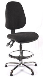 Chrome High Back Draughtsman Chair In Charcoal Fabric