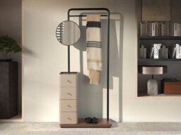 Angel Cerda Elegant Mink Leather And Walnut Coat Rack With Mirror - thumbnail 2