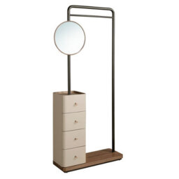 Angel Cerda Elegant Mink Leather And Walnut Coat Rack With Mirror - thumbnail 1