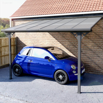 Aluminium Wall Mounted Pergola, Adjustable Pitch & Post Positions, Polycarbonate Roof Lean-To Carport - 8Ft X 10Ft (2.5X3.1M) - image 1