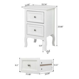 Pair Wooden 2 Drawer Bedside Cabinet Bedroom Storage Nightstand - thumbnail 2