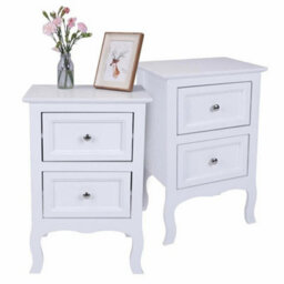 Pair Wooden 2 Drawer Bedside Cabinet Bedroom Storage Nightstand - thumbnail 1