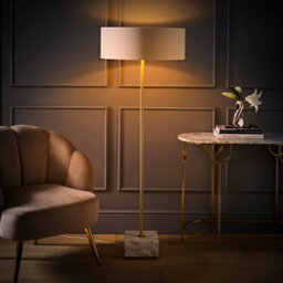 Valuelights Britney Marble Floor Lamp With Natural Linen Drum Lamp Shade And Led Bulb - thumbnail 3