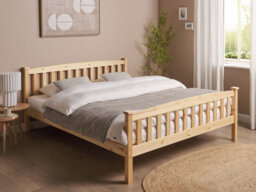 Beliani Bed Pine Wood Giverny 160 X 200 Cm (Eu King Size) Light Brown - thumbnail 2